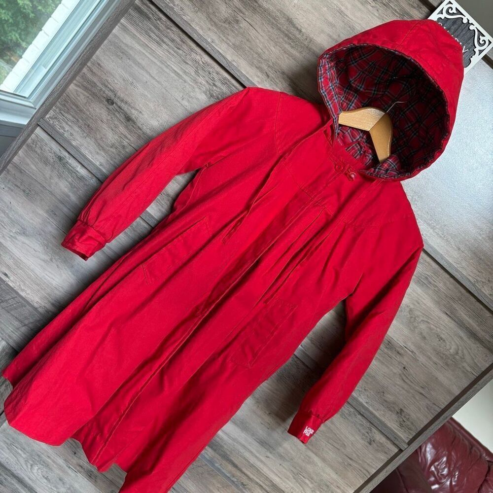 London Fog 7 Red Hooded Jacket Fleece Lined Classic Preppy Luxury Vintage Style